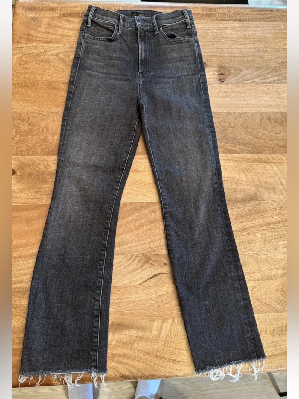 Mother Black Wash Raw Frayed Hem Straight Jeans Women’s Size 25 Stretch Denim
